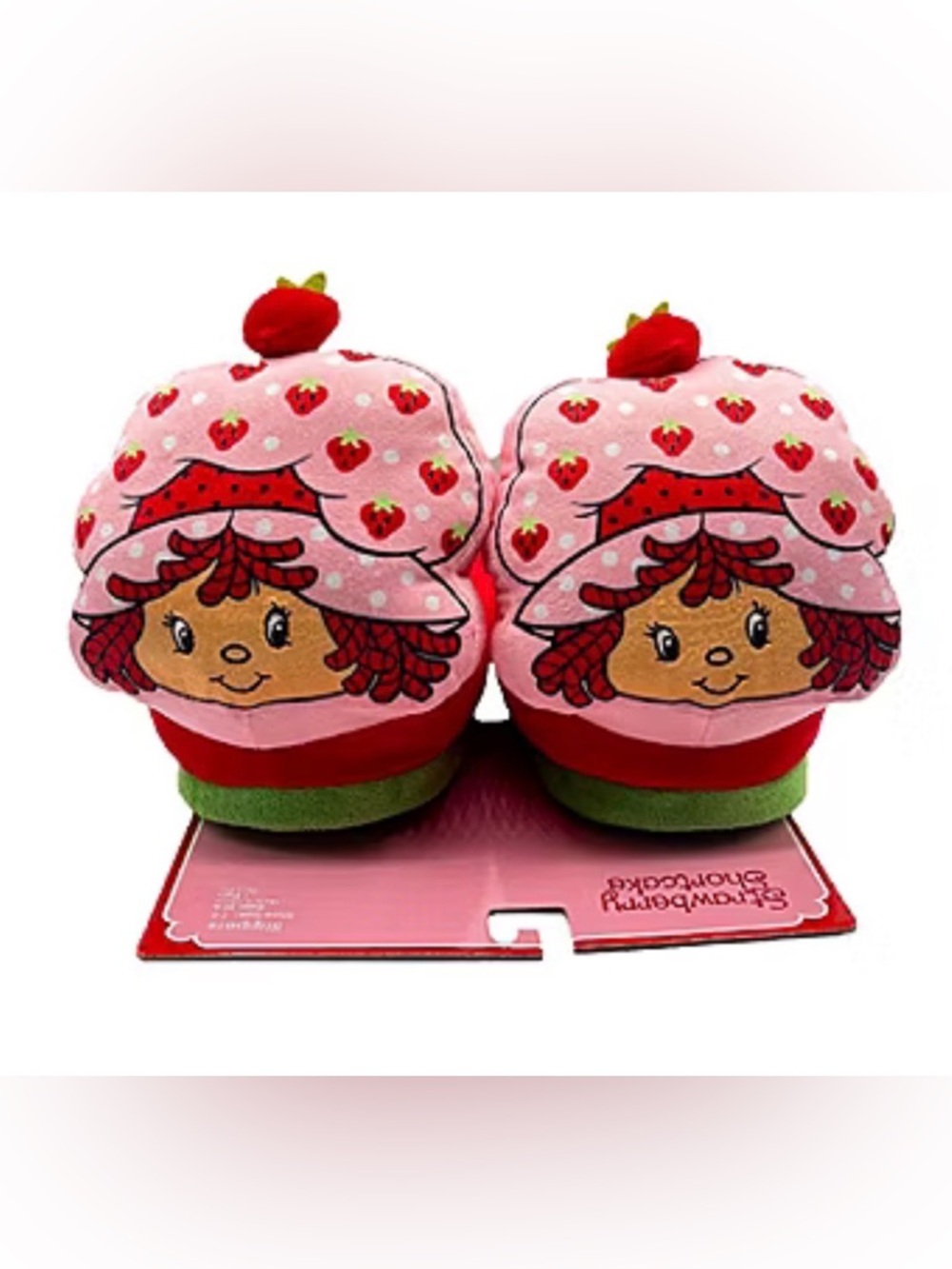 Strawberry Shortcake Character Plush Slippers in Pink & Red sz 5-6